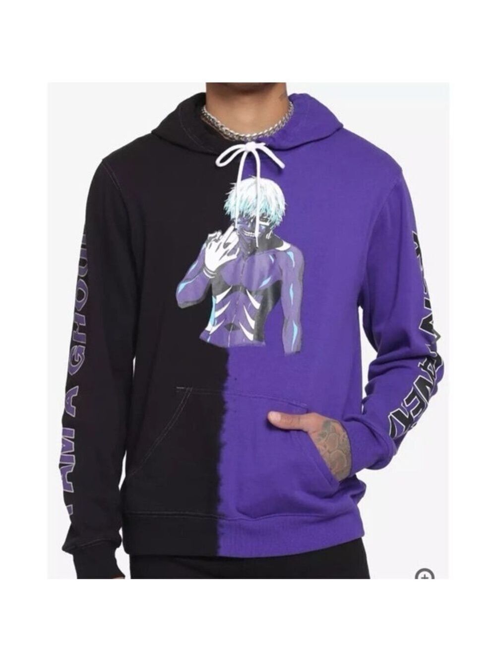 Hot Topic Tokyo Ghoul Purple and Black Split Hoodie - Size XS